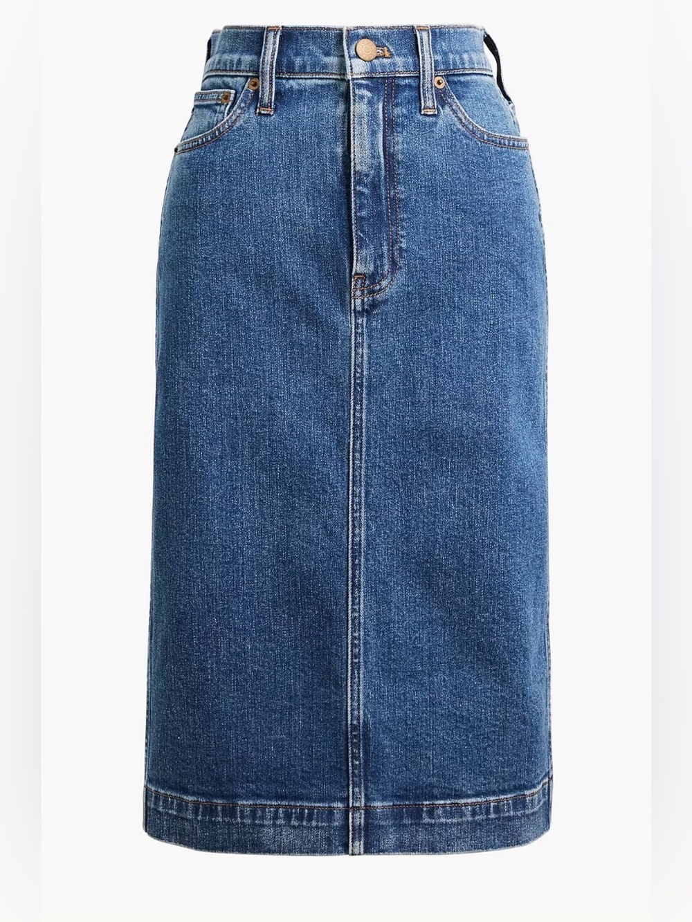 J.Crew Factory Denim Midi Skirt | A-Line Stretch Jean Skirt | Size 0